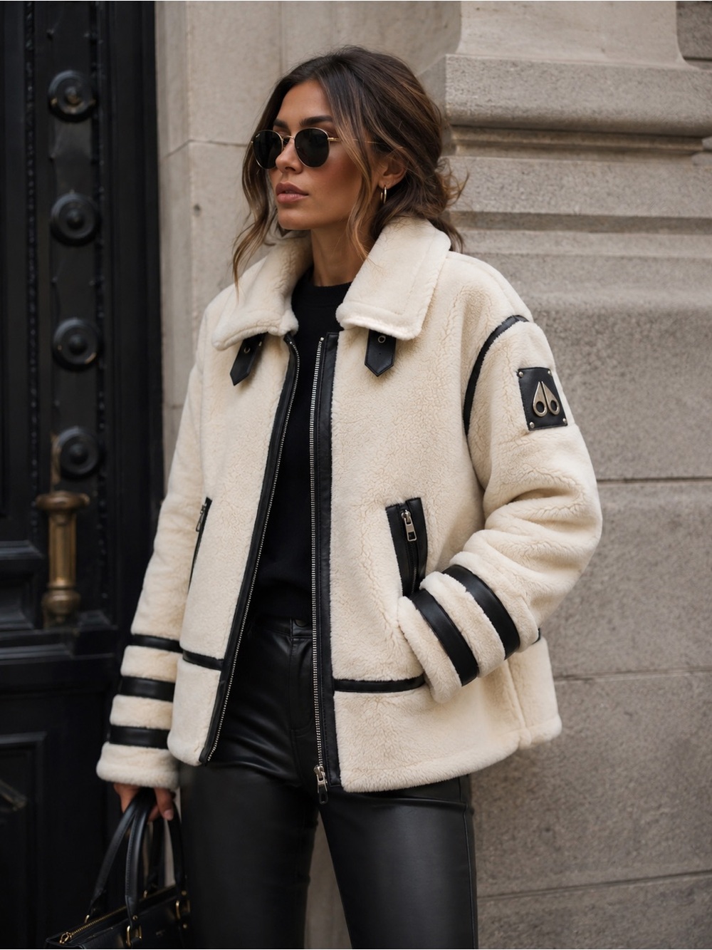 Moose Knuckles Cream & Black Shearling Jacket — Size S/P